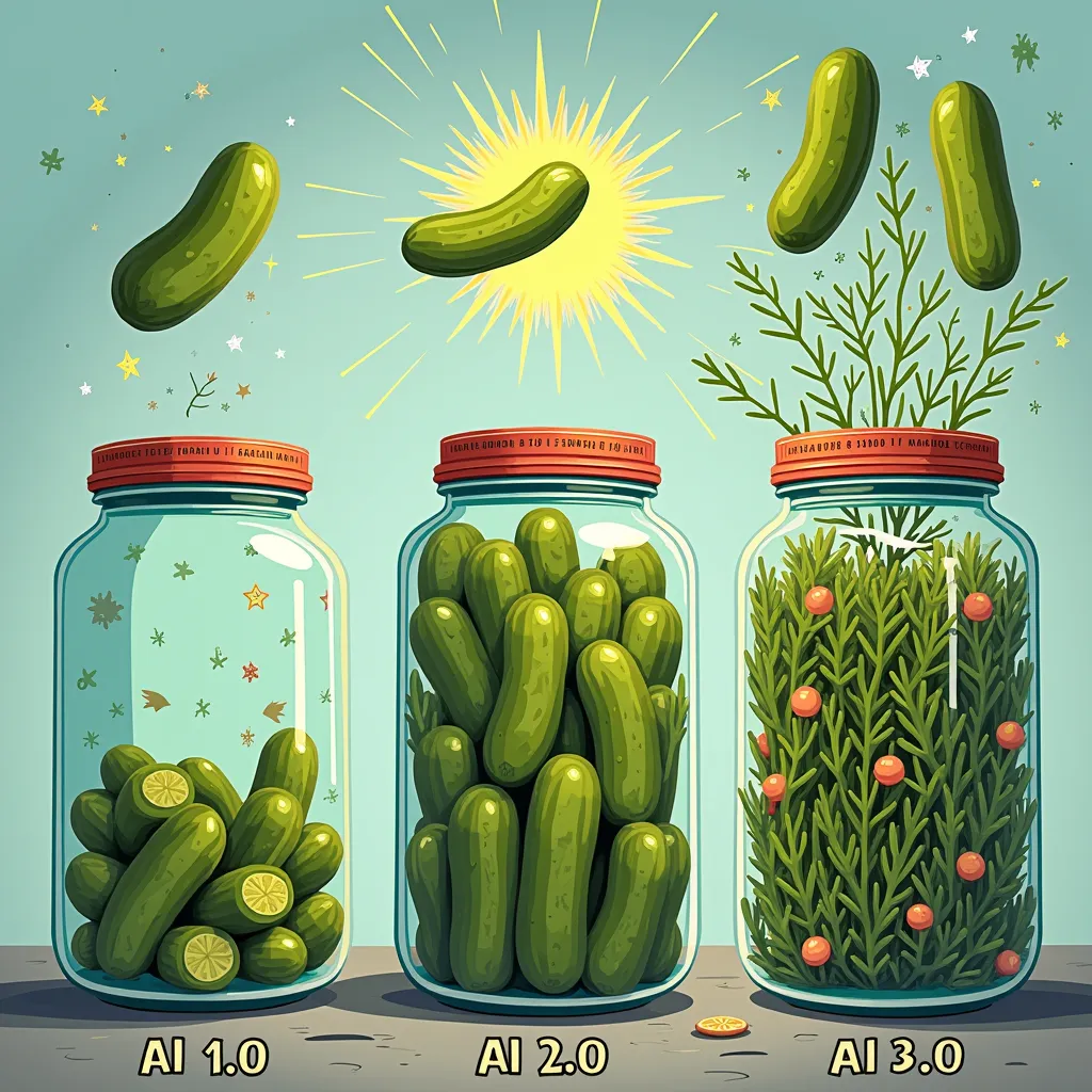 Three pickles increasing in size representing the growth of AI.