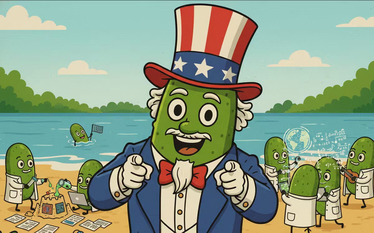 Uncle Sam pickle on the beach.